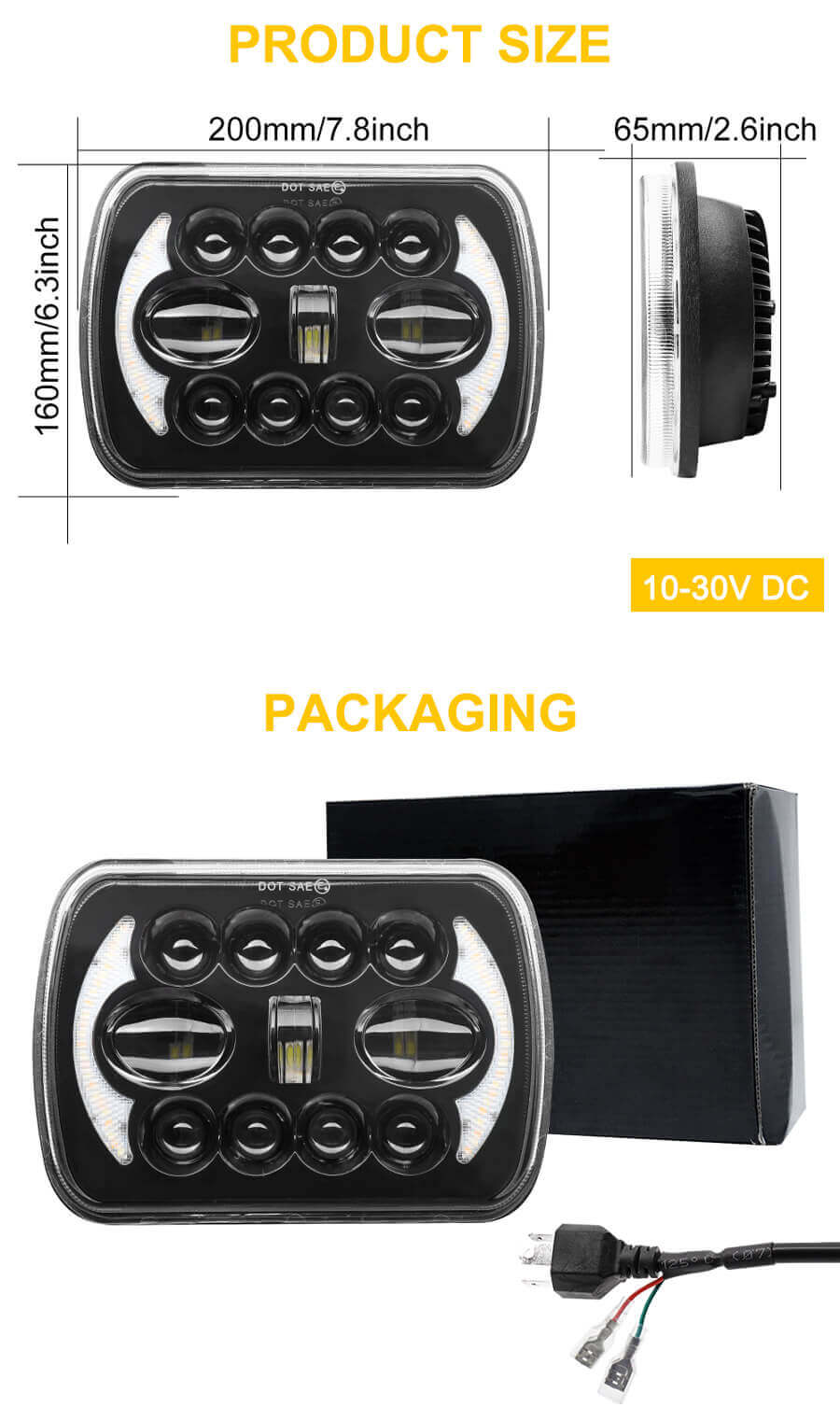 Faros del proyector 7x6 con luces de posici&oacute;n Moom JG-T002YY Tama&ntilde;o