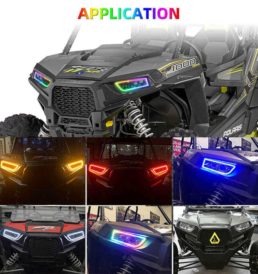 Faros ATV Polaris RZR con RGB Halo Ring JG-R001-R Aplicaci&oacute;n