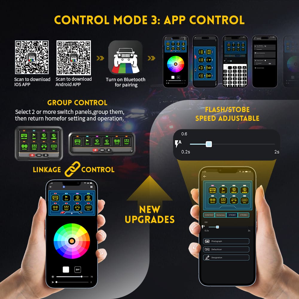 Panel de interruptores RGB de 8 bandas con aplicación y control remoto-KZ-CP-8-WX-YK-APP