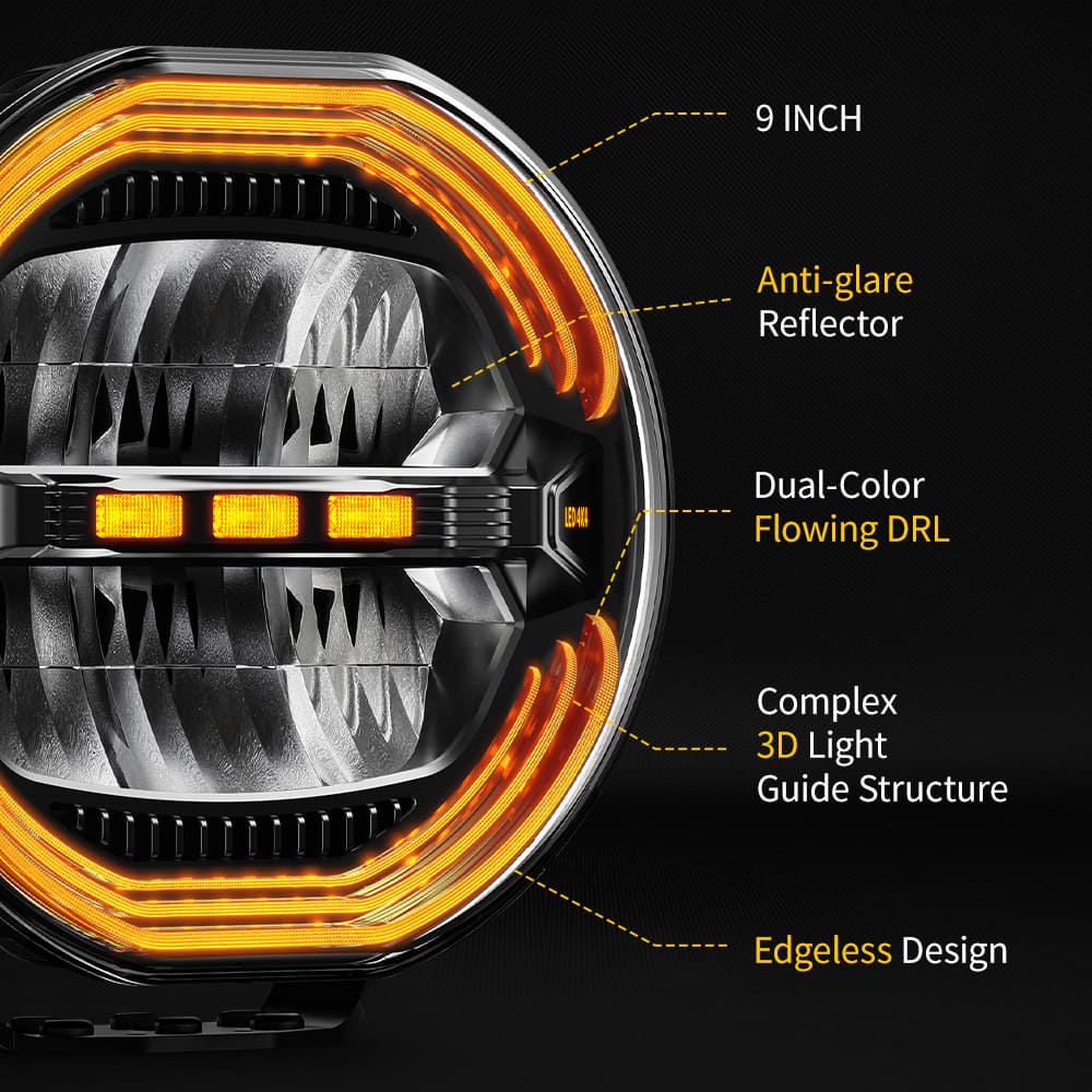 Luz de conducción redonda antideslumbrante de 9 pulgadas con DRL-D091-6 blanco y ámbar