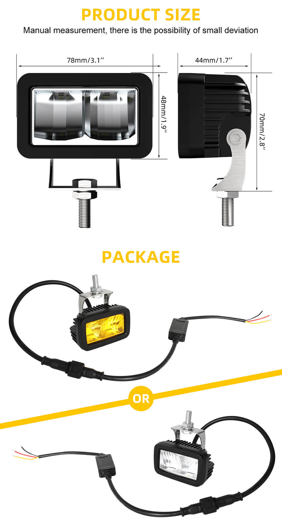 Mini luces de conducci&oacute;n de 3 pulgadas F&aacute;brica JG-926H Tama&ntilde;o