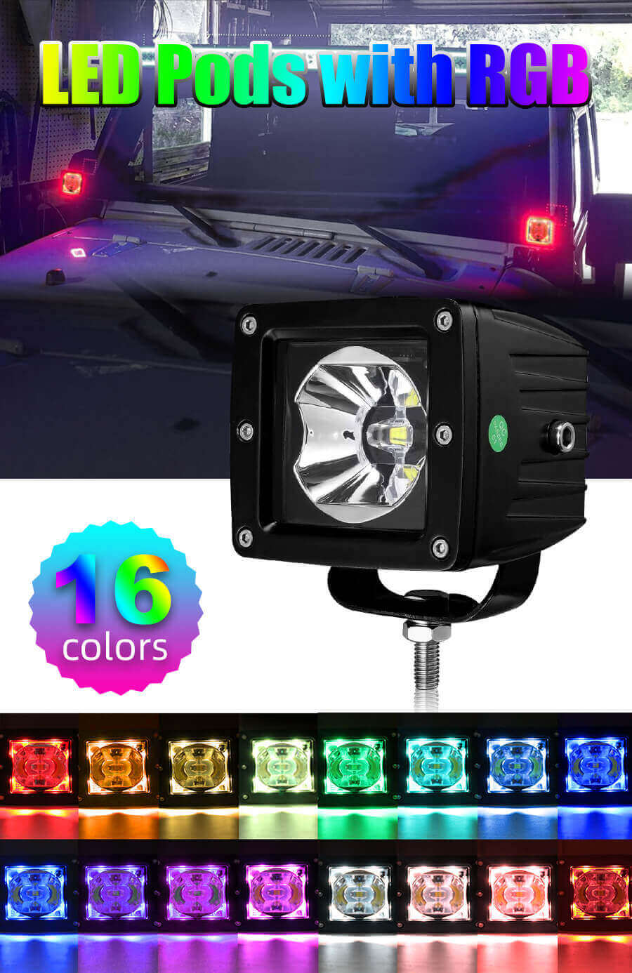 3 pulgadas RGB LED LED para veh&iacute;culos todoterreno Detalles JG-995R