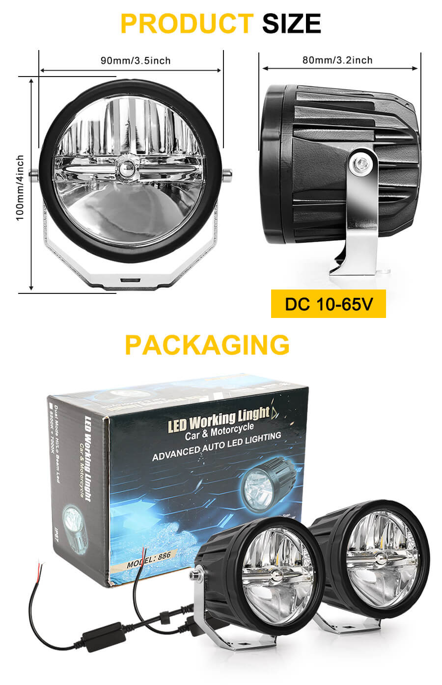 EAGLE Series &reg; 3.5 pulgadas LED de doble color LED auxiliar JG-1000H-HS Tama&ntilde;o