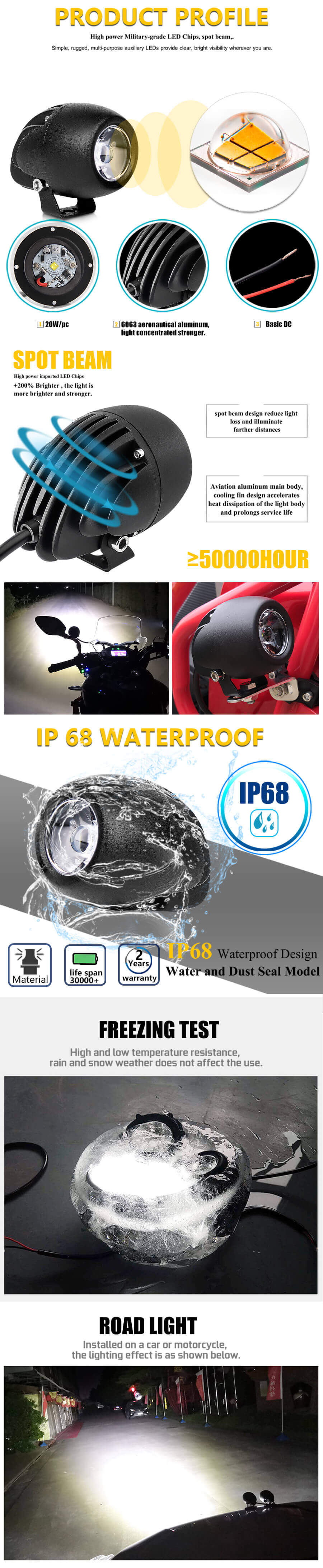 Motocicleta de 2.7 pulgadas Peque&ntilde;as luces de niebla JG-992Z Ventajas (1)