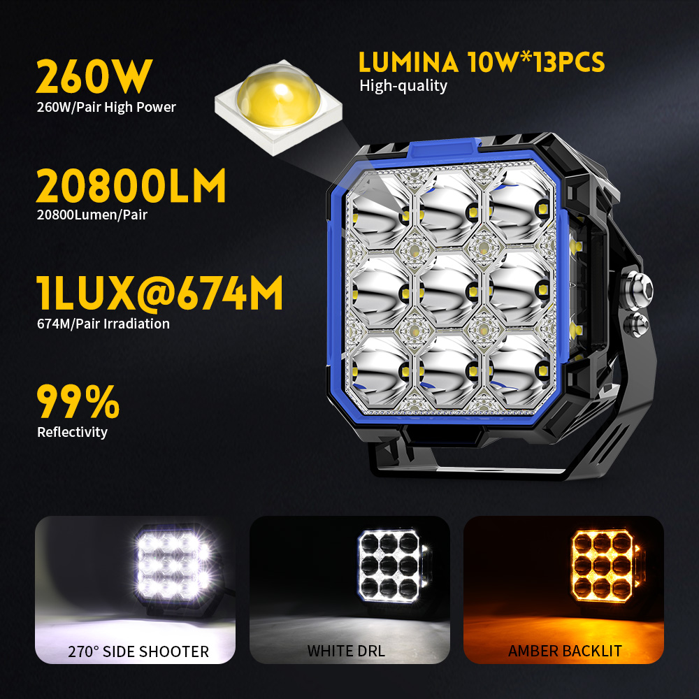 Luces LED LED de disparo lateral de 5 pulgadas con White & Amber DRL