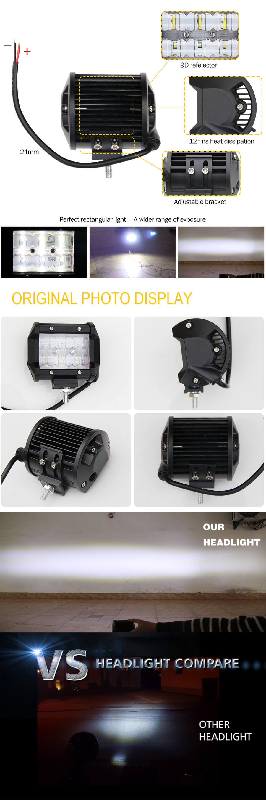 Barra de luces LED de doble fila de 4 pulgadas Ventajas JG-9621T