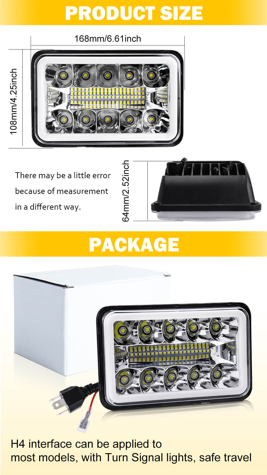 4x6 Muti-Colors Angel Eyes Square LED Faros JG-1002-HP Tama&ntilde;o