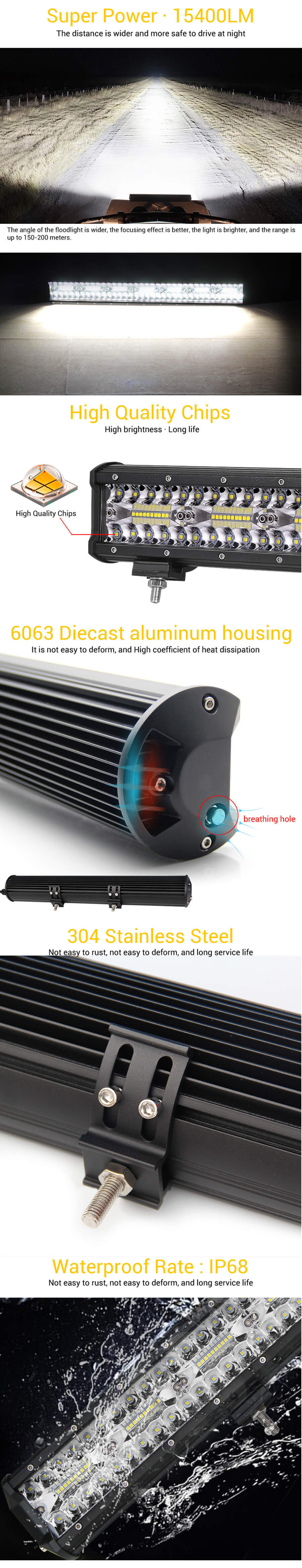 Triple Row Bottom Mount Led Light Bar JG-9632T advantages