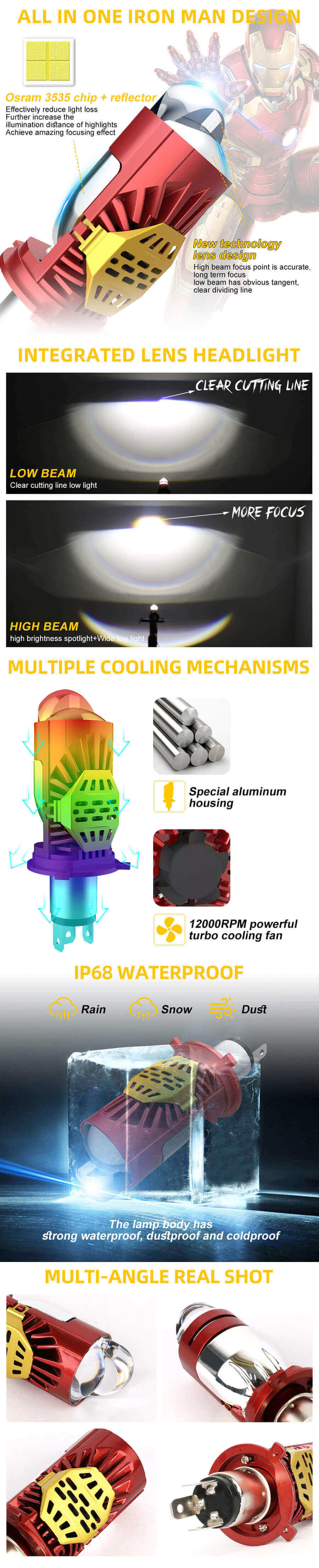 Bulbo de proyector Wireless H4 para la motocicleta JG-M01J Ventajas