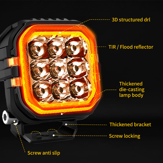 Luces de trabajo para tractores cuadradas con certificación ECE R10 y DRL 3D