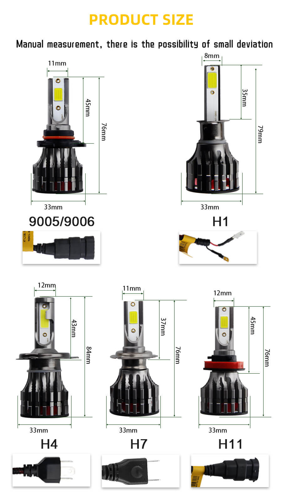 Bombilla de metal LED bombilla de faros con ventilador de enfriamiento JG-K7 Tama&ntilde;o