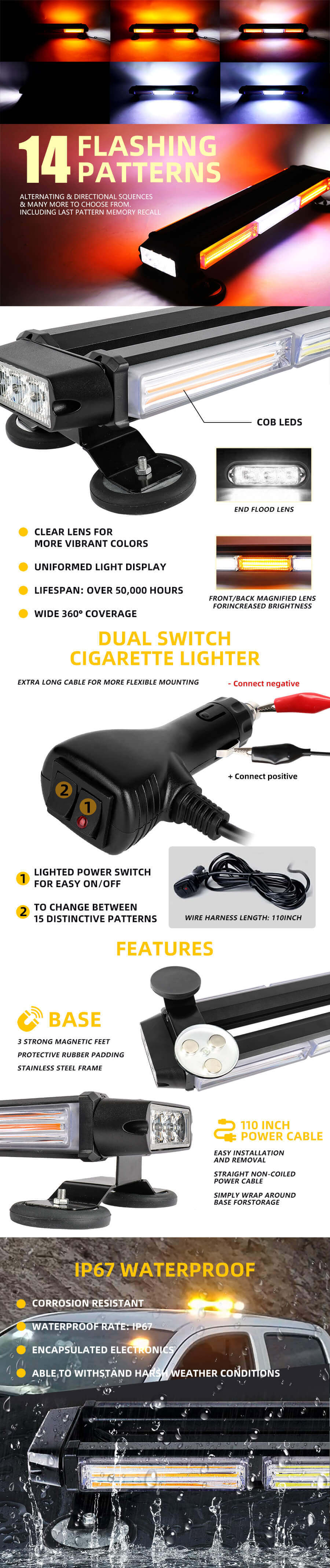 4 lados Barra de luz de emergencia de base magn&eacute;tica Barra BS-L03 Ventajas