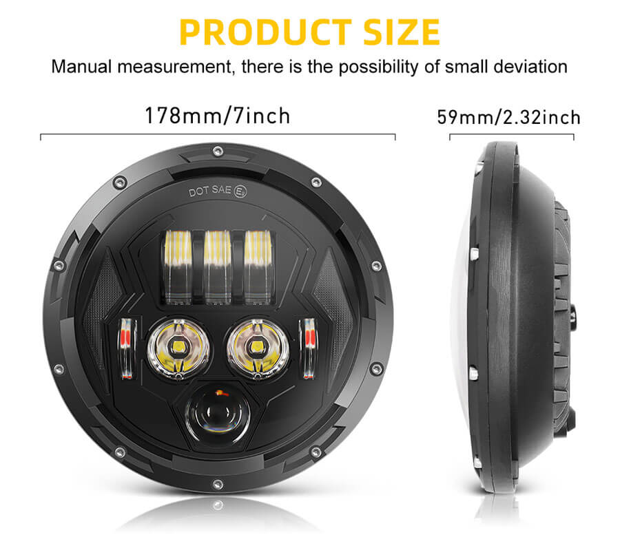 Faro de motocicleta de 7 pulgadas con DRL JG-J005V Tama&ntilde;o