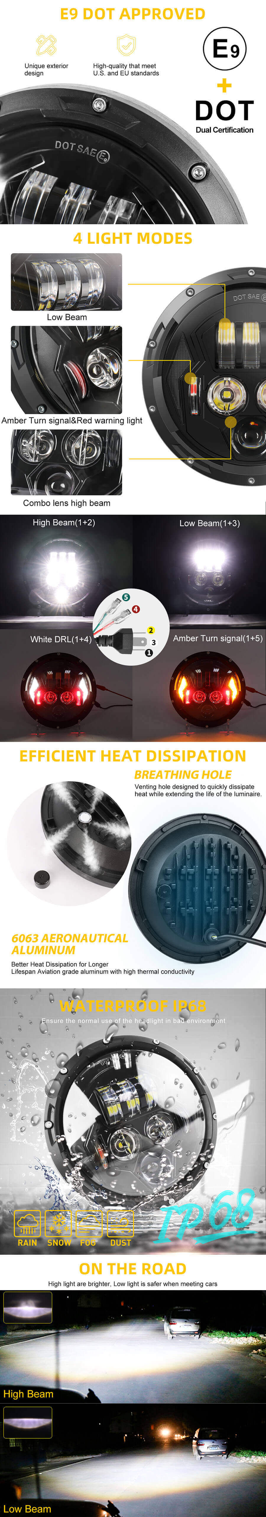 Faro de motocicleta de 7 pulgadas con ventajas DRL JG-J005V