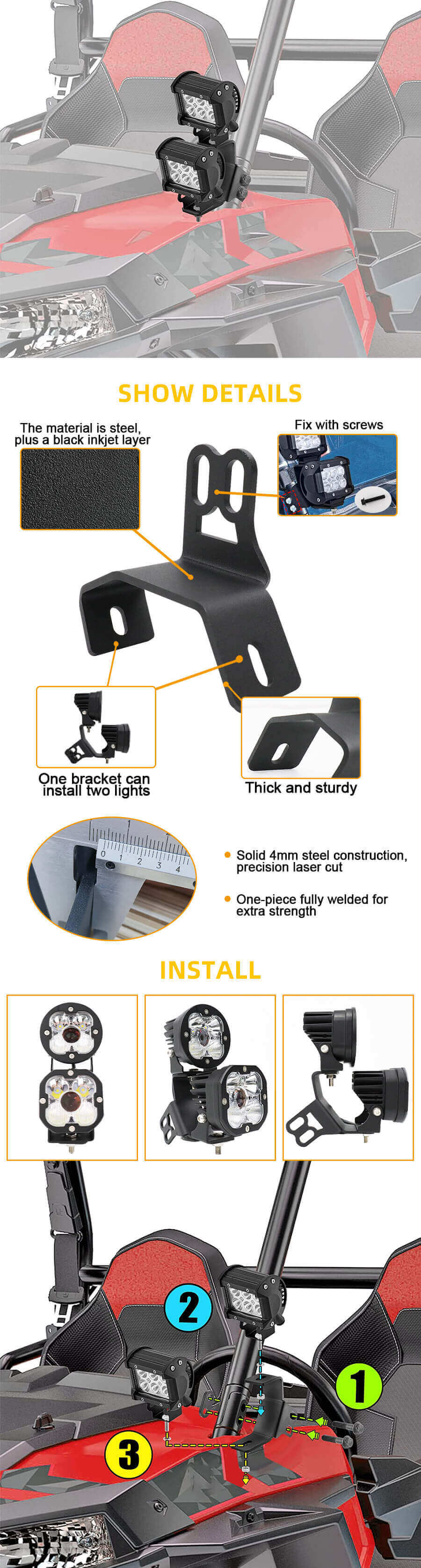 Polaris RZR A-Pillar Lader Pilar Soporte de rollo de rollo JG-RZR001 Ventajas