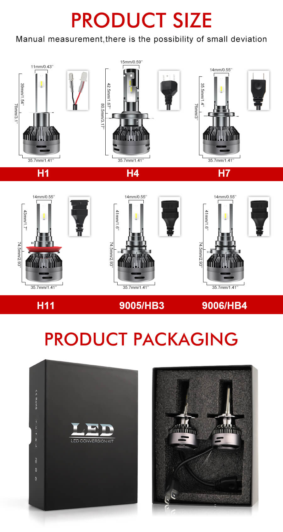 Tama&ntilde;o de la bombilla de faros LED duradera de 8000lm JG-C8