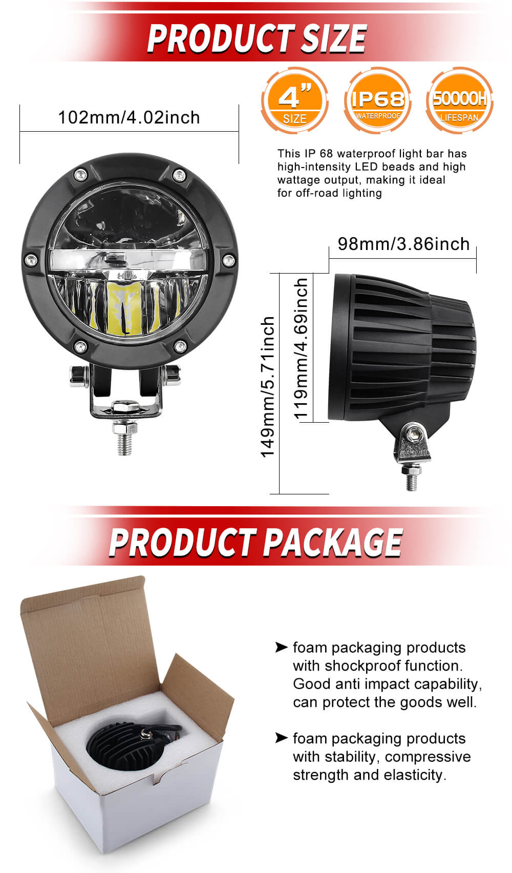 The Latestest Rings-Design-4-pulgada-liderada-luz-luz-para-auto-motocCycle-JG-1000Z tama&ntilde;o