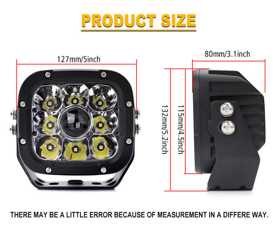 Luces de conducci&oacute;n de l&aacute;ser rect&aacute;ngulo de 5 pulgadas fuera de carretera JG-L050 Tama&ntilde;o
