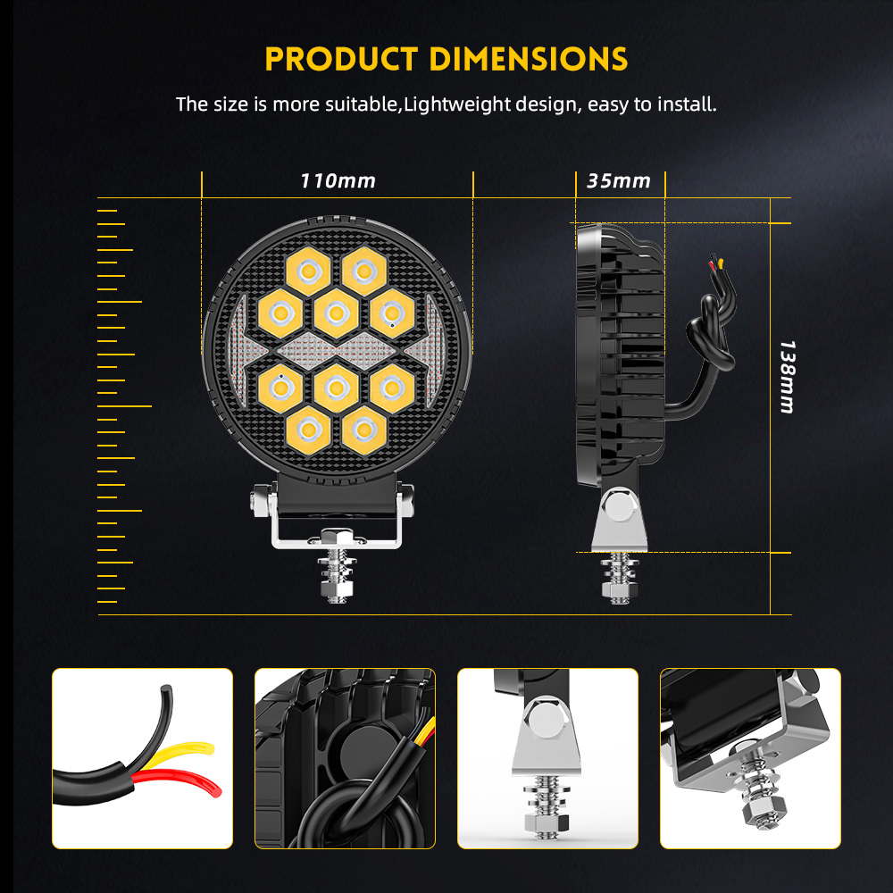 Luz de trabajo LED redonda de 4 pulgadas con Amber DRL para Truck-930D-12