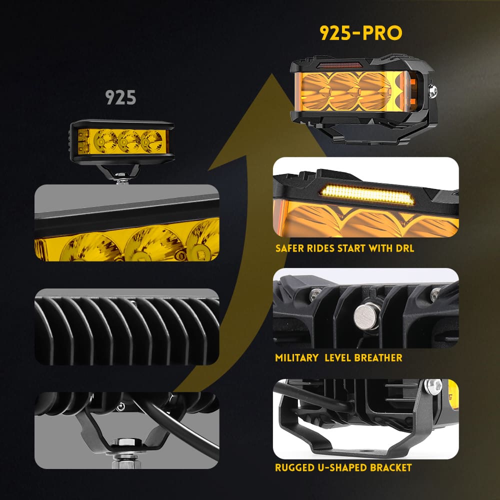 Luces de disparo laterales de 4 pulgadas y 70 W con DRL-925-PRO blanco ámbar