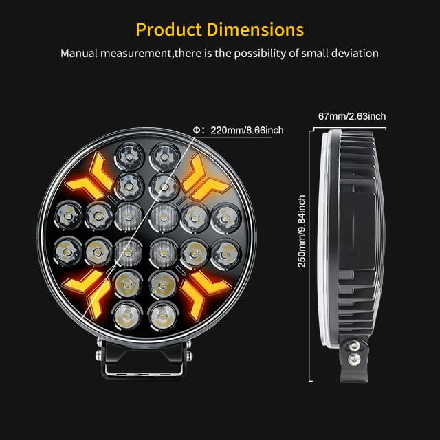 Foco para camión de 9 pulgadas y 260 W con luz de posición estroboscópica ámbar blanca