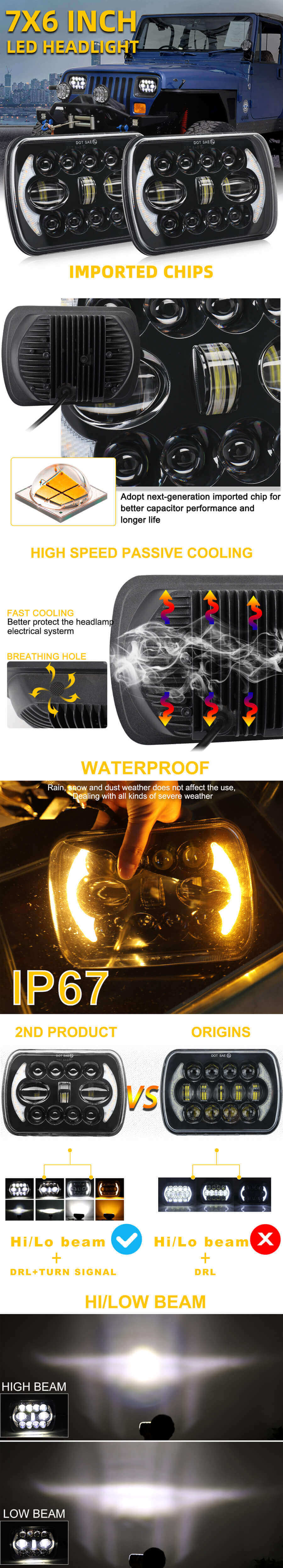 Faros de proyector 7x6 con luces de posici&oacute;n de moom jg-t002yy ventajas