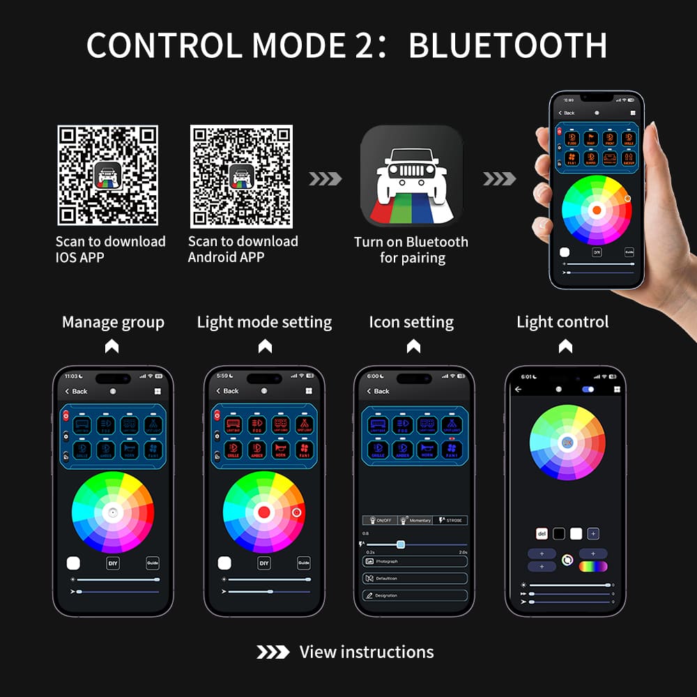  Panel de interruptores de 8 grupos para luz de camión-KZ-CP-8-RGB-ACC-APP