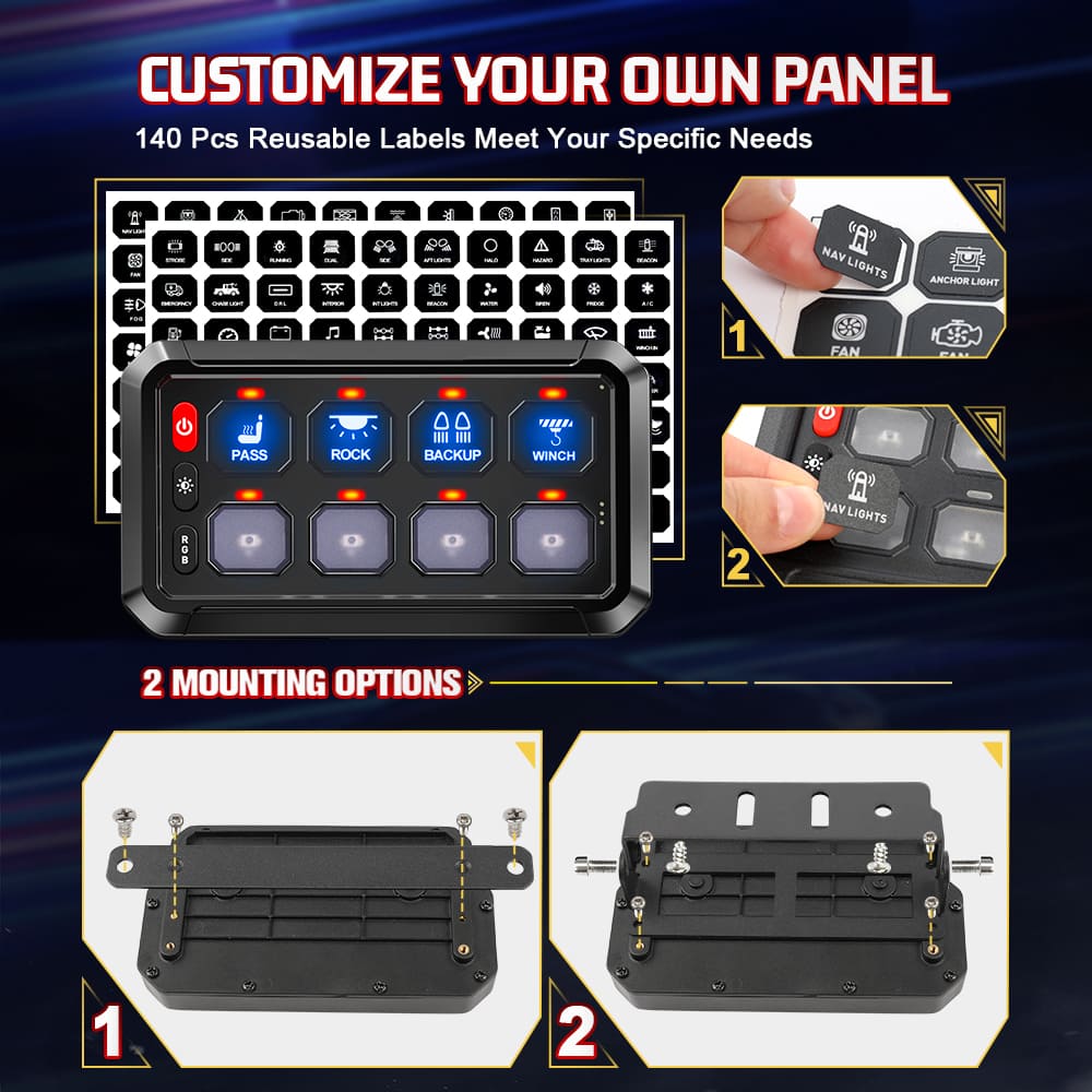 Panel de interruptores de automóvil de 12 bandas al por mayor para vehículos y barcos de 12 V-KZ-CP-12-RGB-ACC-WX-960E