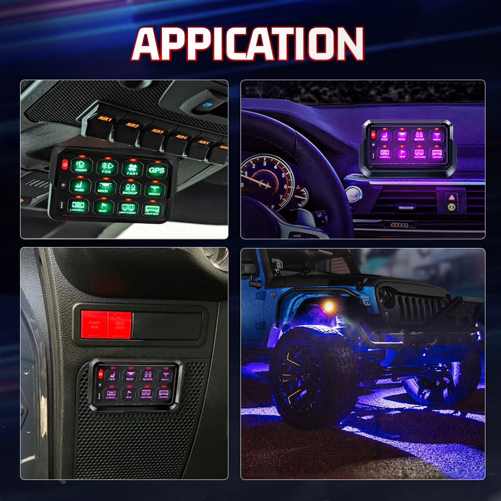 Panel de interruptores de automóvil de 12 bandas al por mayor para vehículos y barcos de 12 V-KZ-CP-12-RGB-ACC-WX-960E