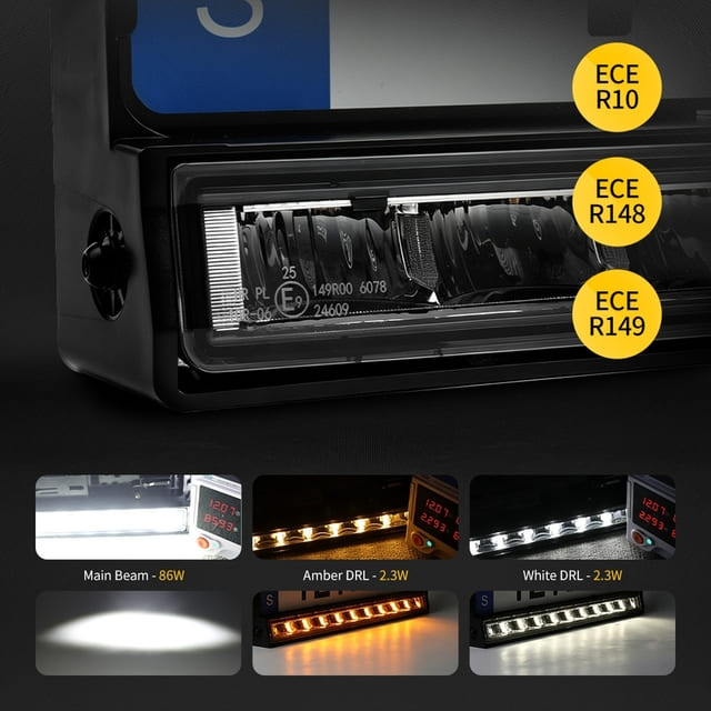 Soporte de placa de matrícula certificado E-mark con barra de luces de conducción LED