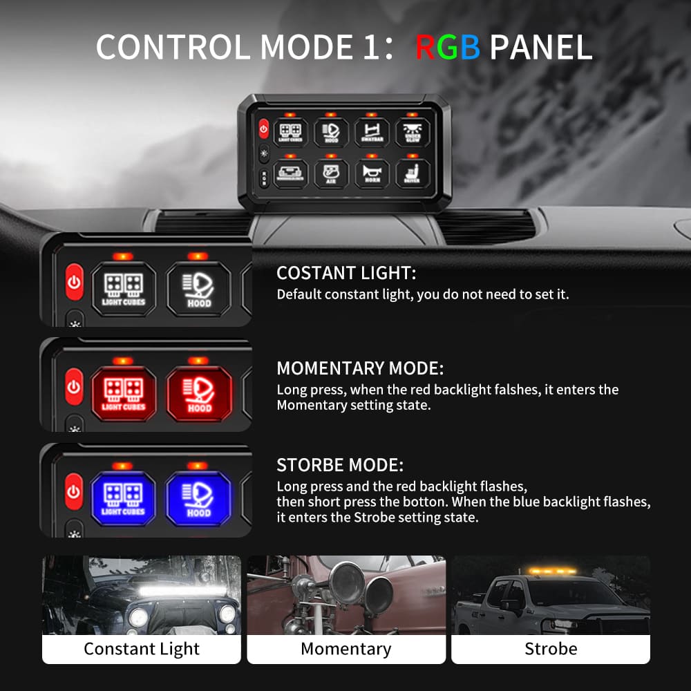 Panel de interruptores de 8 grupos para luz de camión-KZ-CP-8-RGB-ACC-APP