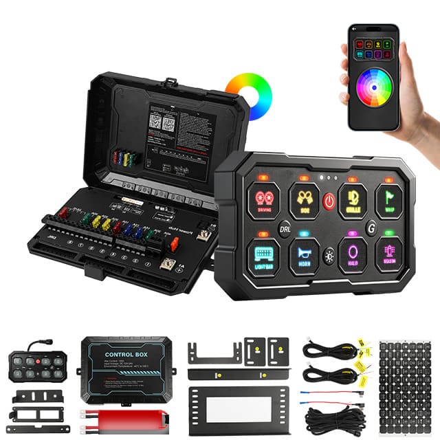 Panel de interruptores RGB de 6 unidades 120 A con control de aplicación
