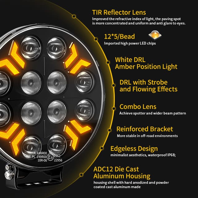 Apex XT Foco para camión de 7 pulgadas, 260 W, con luz de posición estroboscópica, 901Y-20-7