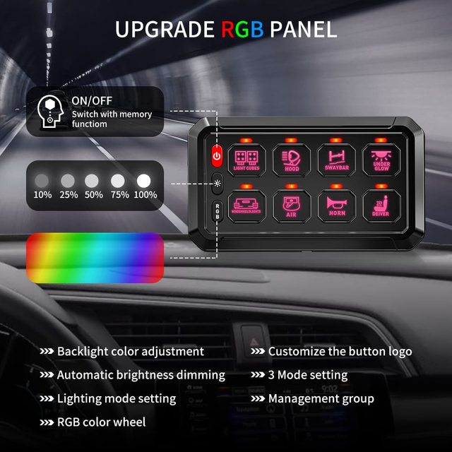  Panel de interruptores de 8 grupos para luz de camión-KZ-CP-8-RGB-ACC-APP