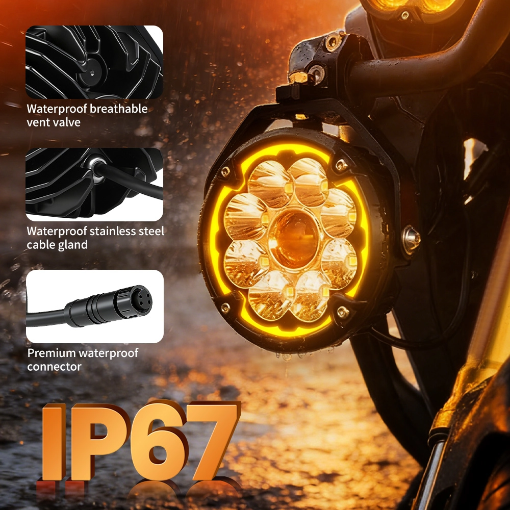 Luces auxiliares LED para motocicleta de 5 pulgadas con DRL-D051-9 ámbar