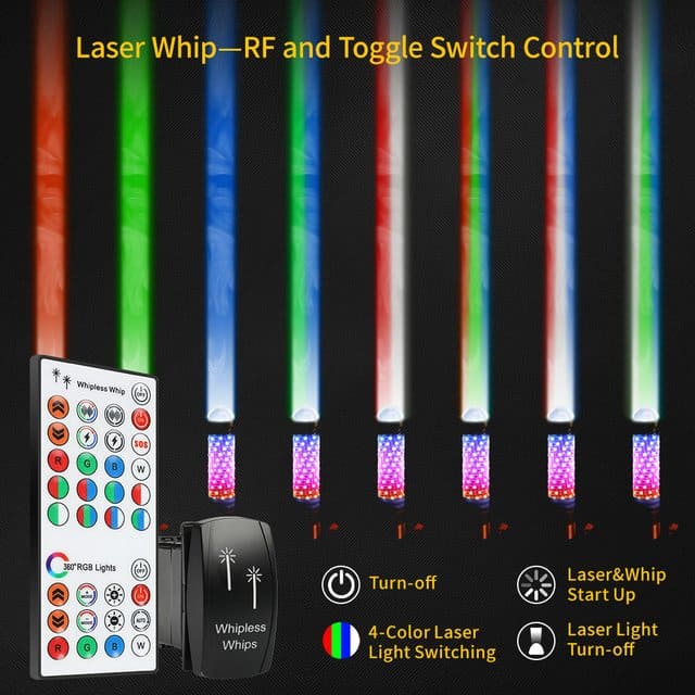Luces de látigo láser de dos colores Fatty RGB 2 en 1 para UTV