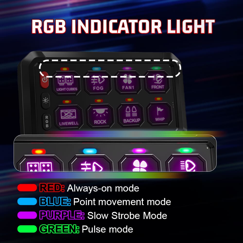 Panel de interruptores de automóvil de 12 bandas al por mayor para vehículos y barcos de 12 V-KZ-CP-12-RGB-ACC-WX-960E