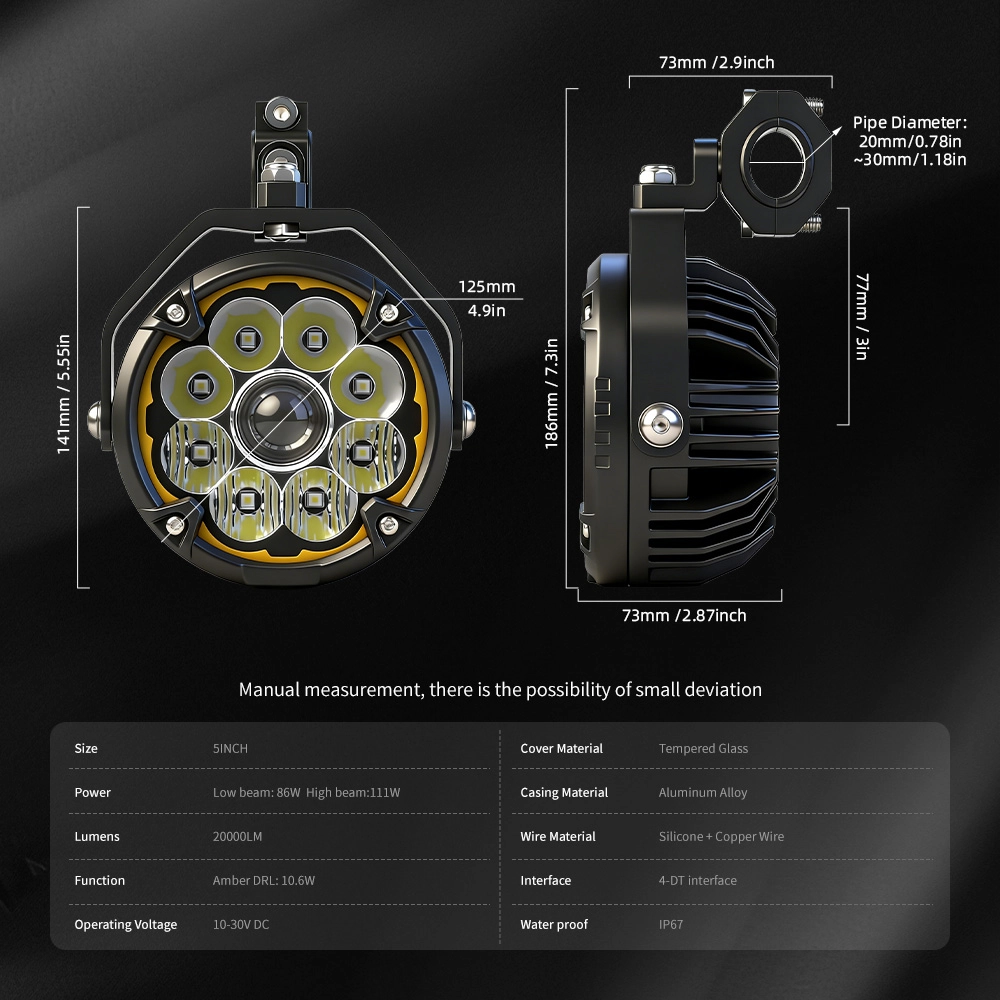 Luces auxiliares LED para motocicleta de 5 pulgadas con DRL-D051-9 ámbar